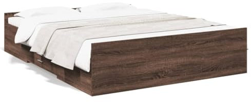 AUUIJKJF Home Items, Bettrahmen mit Schubladen, braune Eiche, 150 x 200 cm, King-Size, Holzwerkstoff, Anzugmöbel