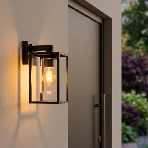 HOFSTEIN Außenwandleuchte Trancozelos, Außenwandlampe aus Metall/Glas in Schwarz/Klar, moderne Wandleuchte Down im Retro/Vintage-Design, E27, IP44, Eingangsbereich, Haustür, Hof