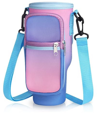 GWAWG Wasserflaschenträger für Stanley 40 oz Tumbler mit Handytasche,Flaschenhalter zum Umhängen mit Verstellbarem Gurt, mit Strohhalmabdeckung & Karabiner,Sport Zubehör (Verlaufsfarbe)