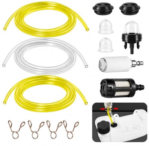 Ysimple 14Pcs Benzinfilter Kit, Benzinschlauch Rasenmäher mit Benzinfilter | 14-teiliges Kraftstoffschlauch Set mit Benzinfilter und Pumpe, passend für Rasenmäher, Motorsensen und Gartengeräte