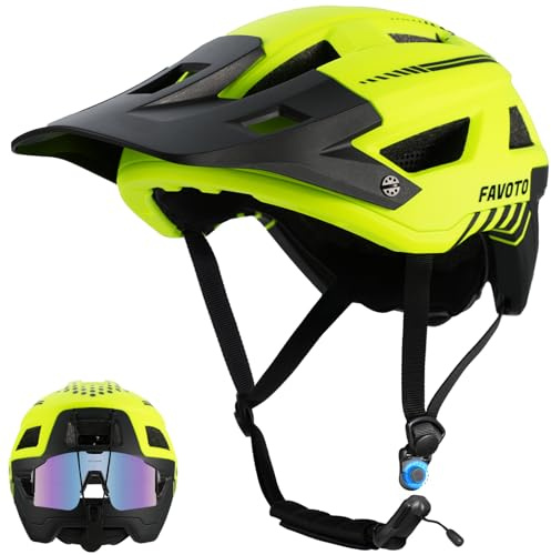 Favoto Casco da Bicicletta Mountain con Visiera - Tecnologia Double Inmould Caschi MTB Ciclismo Leggero per Adulti Certificato CE L 59-61cm Regolabile Verde Fluorescente