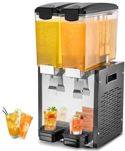VEVOR Distributeur de Boissons Commercial 2 Réservoirs de 10 L, Fontaine à Eau 270 W, Distribution de Jus Limonade Thé Glacé, Température de Refroidissement 7-12 ℃, pour Restaurant, Hôtel, Café
