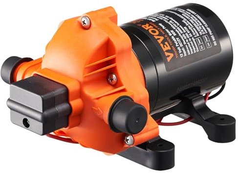 VEVOR Pompa a Membrana 12V, 3 GPM 11,36 L/min, Pompa per Acqua a 3 Camere 12 Volt CC con Pressostato Automatico 40-100 PSI Regolabile, 50 PSI, Porta MNPT per Camper Yacht Food Truck Camper Nautica