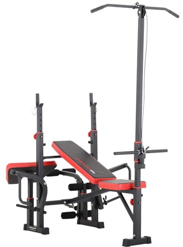 Train Hard® Hantelbank mit Gusseisen Gewichten,mit Latzug,Langhantel-Ablage, Curlpult und Butterfly, Inkl. 34/48/60kg Hanteln Set (A:Hantelbank)
