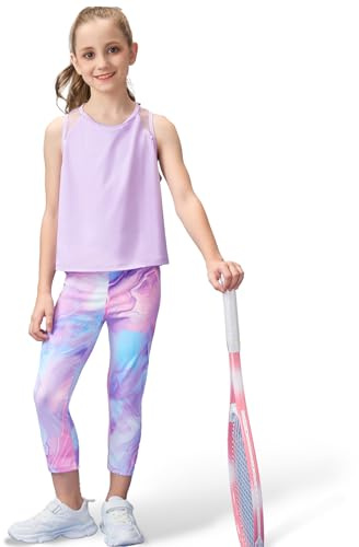 Gogokids Mädchen Jogginganzug, Kinder Sport Kleidung Set, 2tlg Jogging Anzug mit Tank Crop Top und Sport Leggings für Joggen und Yoga
