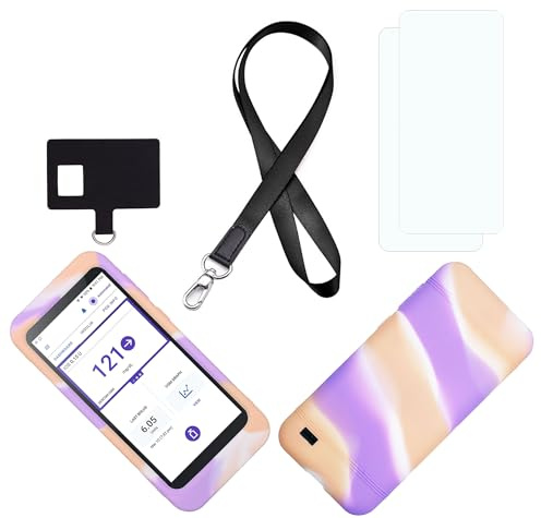 SNK Premium Silicone Case Mixed Colors (Includes Lanyard + Lanyard Patch + Screen Protector) for Omnipod 5 Receiver (Continuous Glucose Monitoring) (Pink/White)
