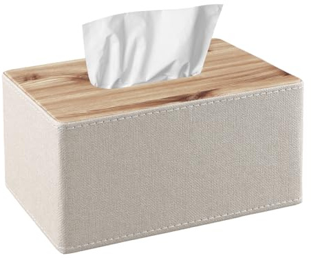 Kioiner Taschentuchbox, Kosmetiktücherbox, PU-Leder Moderner Taschentuchbox, für Badezimmer Schlafzimmer Esszimmer Büro(Beige, 19×12×9.5)