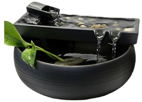 UQACHG Fontane da Tavolo Fontana da Tavolo Piccola Fontana in Ceramica con Acqua Corrente Ornamenti per La Casa Soggiorno Fontana da Tavolo Fontana Circolare Caratte,A