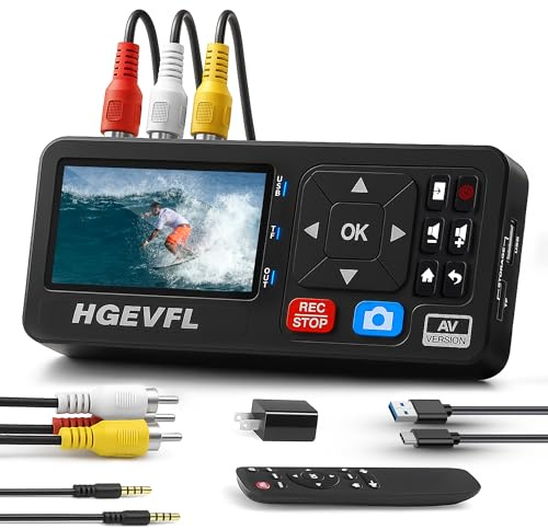 HGEVFL VHS to Digital Converter with 3 Display, AV & HDMI Video Capture Device, VCR to Digital Recorder for VHS Tapes, Hi8, Mini DV, DVD, Camcorders, Gaming, TV Box – USB/TF Storage-Black