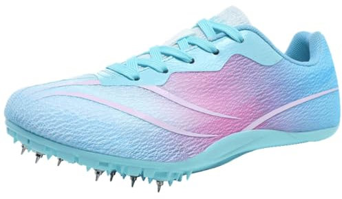 Herren Damen Lauf Spikes Turnschuhe, Ultraleichtes Mesh Atmungsaktive Leichtathletik Schuhe Mode Sprint Trainer,Rosa,38 EU