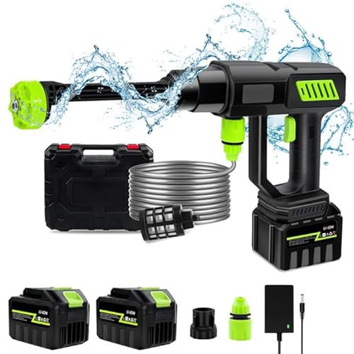JDKJAG 1000w Cordless Pressures Washer, 980 Psi Portable Pressure Washer, 1500mah*10 Battery Powered Pressure Washer, 6-In-1 Nozzle for Washing Cars, Watering Gardens, Cleaning Boats (Two)