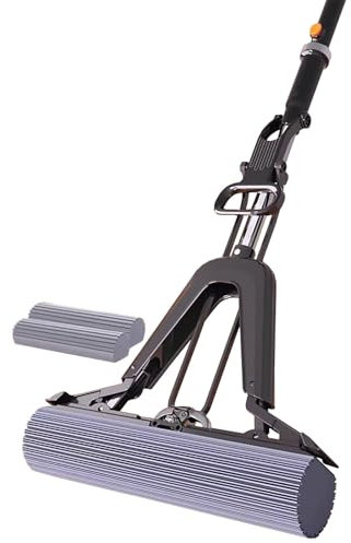 SLDAGe Mop Lavapavimenti Professionale, PVA Super Assorbente Spugna Mop con Strizzare la Funzione, Maniglia in Acciaio Inox, Uso Asciutto Che Bagnato, per Piastrelle, Laminato, Legno Duro,38x145cm