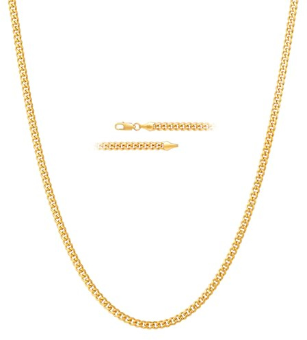 KRKC&CO Herren Kette mit 24K Goldbeschichtung, 3mm Panzerkette mit Diamantschliff, Cuban Link Chains Kubanische Goldkette, Nickelfrei Halskette, Geschenke für Männer Jungen, [Länge 55,9cm]