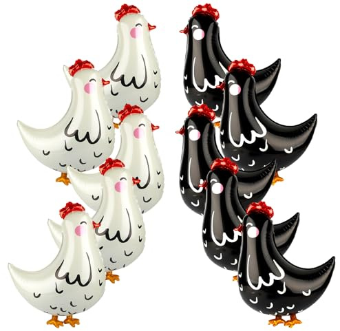 10 Stück Huhn Folienballon, Lustiger Helium Ballon mit 10 süßen Huhn Ballon