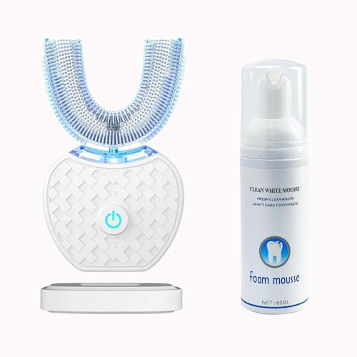 Automatic Ultrasonic Toothbrush, 360 Auto Sonic Brush, Teeth whitening Brush with Timer & Wireless Charging 360° Ultrasonic Electric Toothbrush for Adult (White)