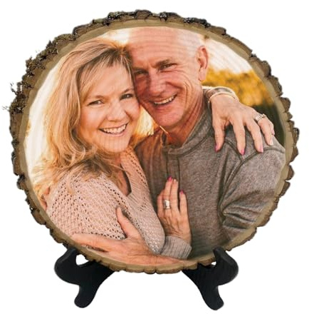 SJHAZSL Personalisierte Baumscheibe mit Gravur, Natürliches Holz Fotogeschenk, Fotogeschenk Holzscheibe für Hochzeit, Jahrestag, Valentinstag, Geburtstag, Weihnachten