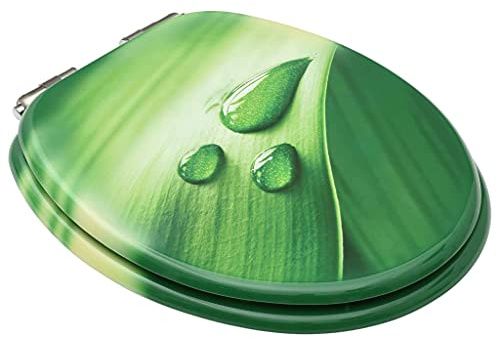 Abattants WC avec Couvercle à Fermeture Douce, 2 pièces, MDF, Motif Goutte d'eau Verte, abattants WC et Bidet