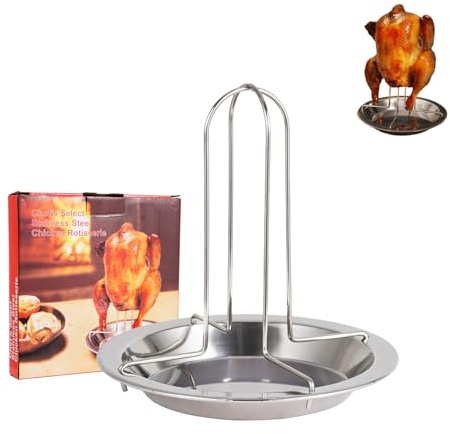 Shirene Einfache Hähnchenhalter Kann,Vertikaler Hähnchengrillständer aus Edelstahl mit Auffangschale Klappbar für Camping für Brathähnchen Geflügelgrill und Backofen