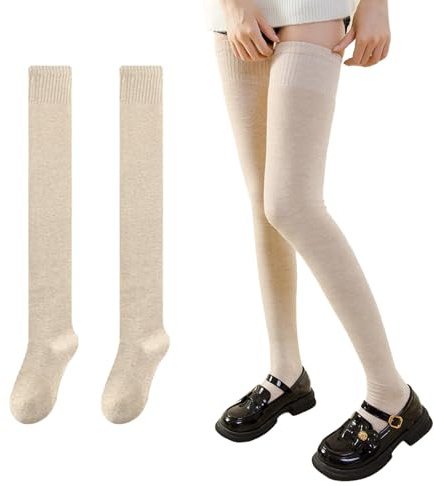 FOSDICK 1 Paia Calzini Donna Sopra il Ginocchio, Calze Donna Ginocchio a Maglia Extra Lunghi Calzettoni donna Invernali Warmer Lunghe Calze Parigine Cotone Calzini Alti per Ragazze Donne, Taglia Unica