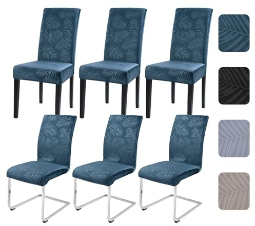 Alishomtll Stretch Stuhlhussen 6er Set, Kurzflor Blatt Stuhlbezug Grün | Universale Elastische Stuhlhussen für Schwingstühle, Abnehmbare Waschbare Stuhlhussen für Esszimmer Hotel Bankett