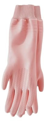 Dishwashing Gloves with Cuffs, Kitchen Gloves with Non-slip Grip,Winter Warm Car Washing Glove Household Cleaning(Pink)