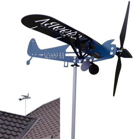 Veleta de avión azul, forma de avión 3D, forma de avión, cinético 3D de metal, atrapadores de viento, escultura de aviones, veleta de metal, para patio, jardín, decoración de decoración