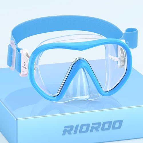 RIOROO Taucherbrille Kinder mit Stoffband, Schwimmbrille Kinder Und Elastischem Stoffband, Tauchmaske mit Nasenabdeckung 180°Panorama HD Anti Nebel Anti-Leck für Kinder 4-16 Jahre
