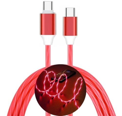 PTPLIFE Cavo di ricarica rapida LED USB C, 60 W, luce rossa fluente di tipo C, cavo di ricarica per auto da 1 m, per trasferimento dati e ricarica per tutti i dispositivi con connettore di tipo C
