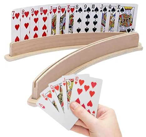 Nevalerra Spelkortshållare – böjd träkorthållare, handsfree 2- set, stabil biljettarrangör | Perfekt för Poker Canasta Pinochle Bridge-spel, roliga tillbehör för spelavfyrning