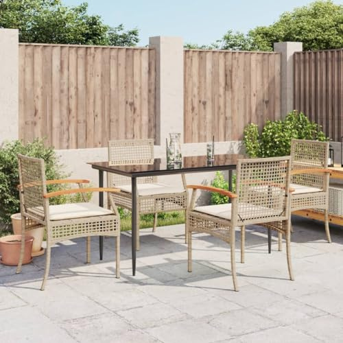 Owoxanthellate Gruppo da giardino in rattan sintetico, 140 x 70 x 74 cm, con piano in vetro, resistente alle intemperie, design moderno, per balcone, giardino e giardino d'inverno