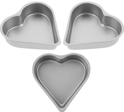 AMUSLESUR Molde para Pasteles en Forma de Corazón 3 Piezas Antiadherente de Acero al Carbono 9.7x9.5x2.4 Cm para Mini Tartas y Repostería, Adecuado para Hornear y Decoración en Cocina