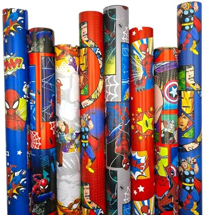 REX 8 Rotoli Carta da Regalo Formato 2 m x 70 cm con Personaggi MARVEL