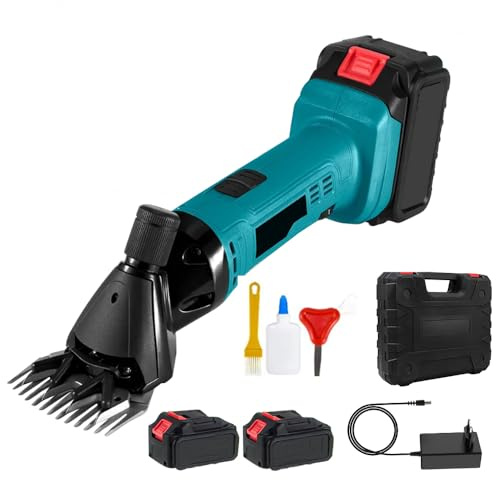 Schermaschine für Schafe, elektrisch, 3500 U/min, mit 2 Akkus 4 Ah, 6 Geschwindigkeitsstufen, professionell, für dicke und klobige Haare, für Pferde, Schafe, Ziegen (blau)