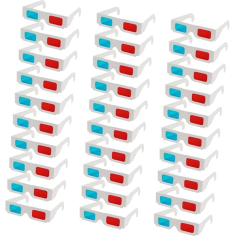 Vaguelly 30 Occhiali 3d in Cartone Anaglifi Rosso e Blu Monouso per Adulti e Occhiali di Carta 3d Leggeri per Film per Cinema Viaggi e Campeggio
