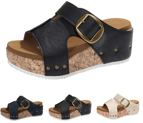Sandaler, damer, sommar, med kilklack, pantoletter, damer, platå, eleganta kilsandaler med spännband, damsandaler, fiskmun, strandsandaler, mors dag, espadriller, kvinnor, svart, 38 EU