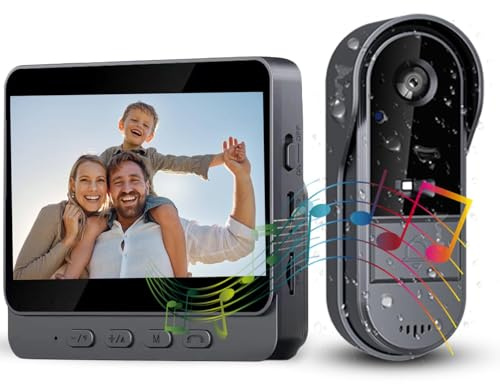Videoportero Inalámbrico con Pantalla 4,3 sin WiFi ni App, Timbre con Cámara Exterior IP65 Impermeable, Monitor Interior, 135° Gran Angular, Audio Bidireccional, Visión Nocturna y Registro al Pulsar