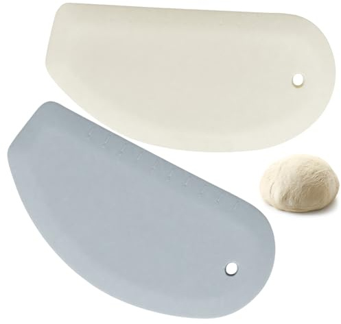 Silicone Dough Scraper 2 Pcs, Flexible Curved Edge Bowl Scraper and Bench Scraper for Baking Sourdough Bread, Pizza Dough and Cake, Multipurpose Kitchen Food Pastry Cutter Spatula Tool, White Gray