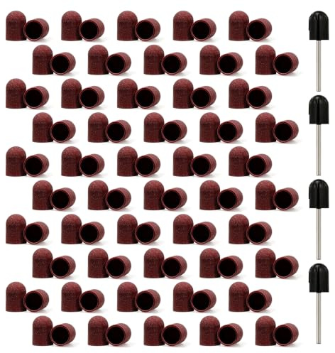 100 stycken slipkåpor nagelfräsar 120# kornig, sliphylsor slipband med 4 skaft, 10 mm fräshuvud, nagelfrästillbehör för manikyr, fotvård för polering och slipning