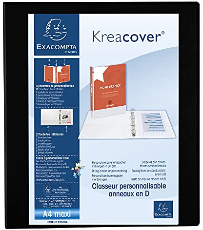 EXACOMPTA Classeur personnalisable Kreacover A4 Maxi 4 Ax Diam 25mm Dos 45 mm Noir