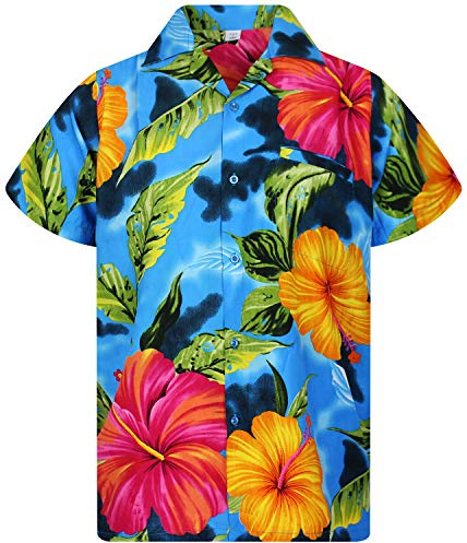 V.H.O. Funky Camisa Hawaiana, BigFlower, Lightblue, M