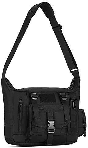 HUNTVP Taktisch Schultertasche Militär Crossbody Bag Sling Tasche Wasserabweisend Umhängetasche Messengerbag Aktentasche mit Verstellbar Schultergurt Outdoor, Schwarz