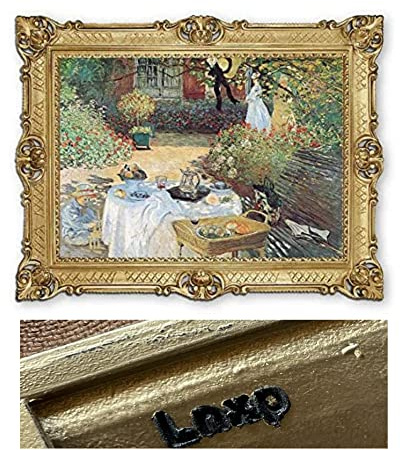 Lnxp Wunderschönes Gemälde 90x70 cm Künstler; C.Monet ´Frühstück im Garten ´Bild Bilder BarockBILD Rahmen Antik Repro Renaissance als Gemälde 58B