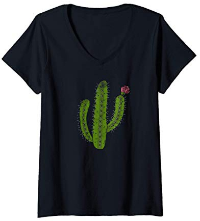 Femme Design rétro de fleur de cactus vintage pour cadeau nature T-Shirt avec Col en V