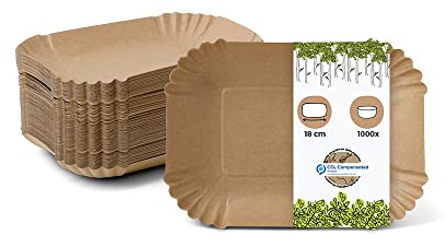 BIOZOYG Ciotole di carta rettangolari 18x13x3 cm I Piatti da merenda marroni in cartone riciclato per patatine salsiccia ecc. I riciclabili - ecologici I vassoietti per patatine 1000 pezzi