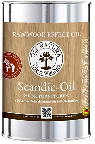 OLI-NATURA Scandic-Oil For Furniture - Rohholzeffektöl - 1L Farblos - Lösungsmittelfrei, invisible Holzöl Innenbreich - Möbel Holztisch Stühle Kommoden Schränke - Eiche Fichte Kiefer Tanne