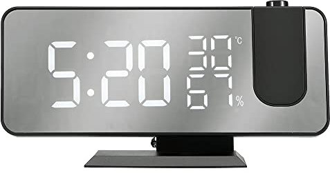 WE Radio réveil Grand Affichage avec projecteur, écran Effet Miroir Port USB pour la Charge Prise Secteur Inclus, Noir