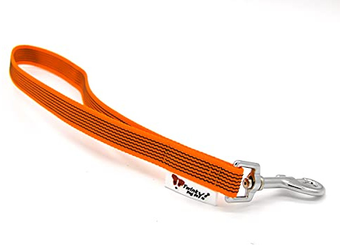 Twinkys Dog Style Kurzführer Hundeleine Handschlaufe gummiert 20 mm breit Orange mit Bolzenkarabiner Made IN Germany