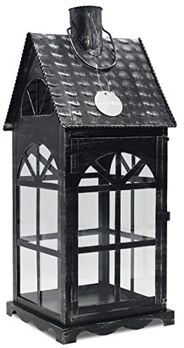 Dekovita 50cm metallo Lanterna Luce Casa - Fanale da Giardino con Vetro - Deco Candele Lampada