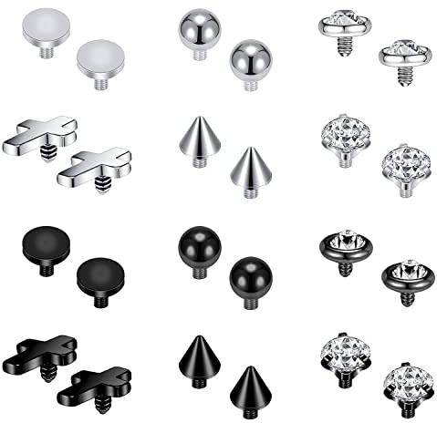 ZS 16 g Drums piercingsmycken kirurgiskt stål diamant toppar för män kvinnor ytpiercing smycken toppar svart guld mikrodermal piercing smycken, Rostfritt stål, Kubisk zirkon