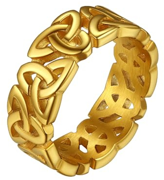 Richsteel Stainless Steel Ring Men Women Celtic Knot Band Silver Gold Black | Hyppoallergenic Irish Style Wedding Couple Promise Rings Size O-Z+3(With Gift Box)
